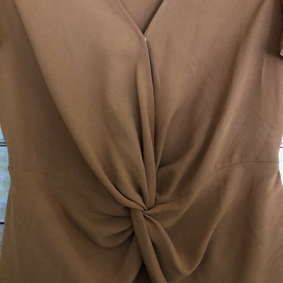 Favlux Mustard Yellow Knot Front Short Sleeve Blouse - Size Small - V-Neck Top - Picture 3 of 6